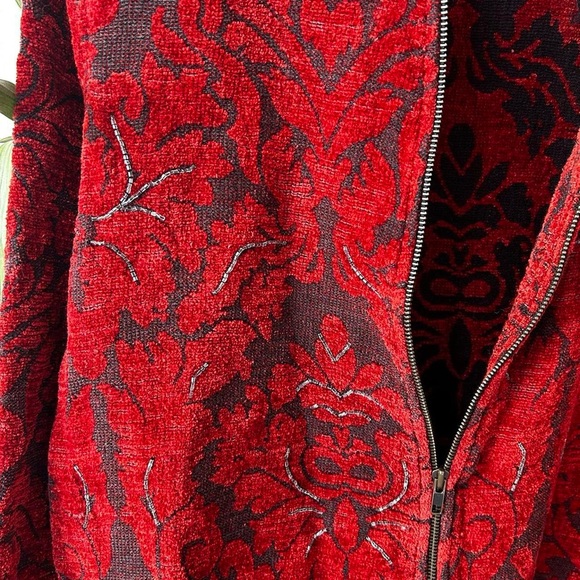 Y2K Indigo Moon Orange Brocade Beaded Collared Jacket - Picture 3 of 5